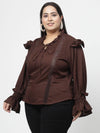 Flambeur Women's Plus Size Solid Brown Full Sleeve Top