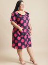 Flambeur Plus Size Polka Dot Shirt Style Short Dress for Women