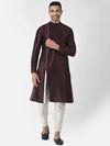 AHBABI Men's Solid Slit Style Dupion Silk Kurta Pyjama Set Maroon-White