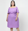 Flambeur Plus Size Lavender Solid Flared Short Dress for Women